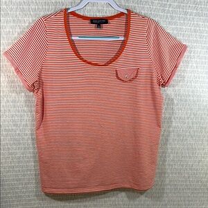 Jones New York Orange Striped Short Sleeve Tee